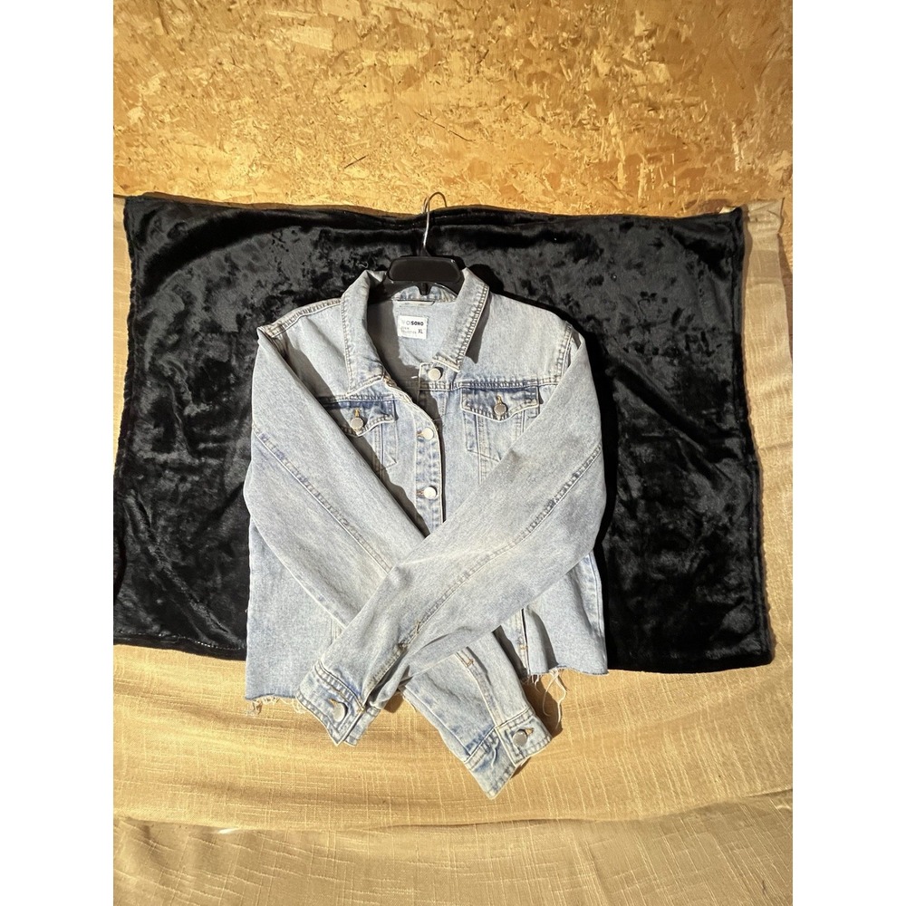 Ci Sono Acid Wash Cropped Denim Jacket Light Blue Distressed Frayed XL - Picture 6 of 11